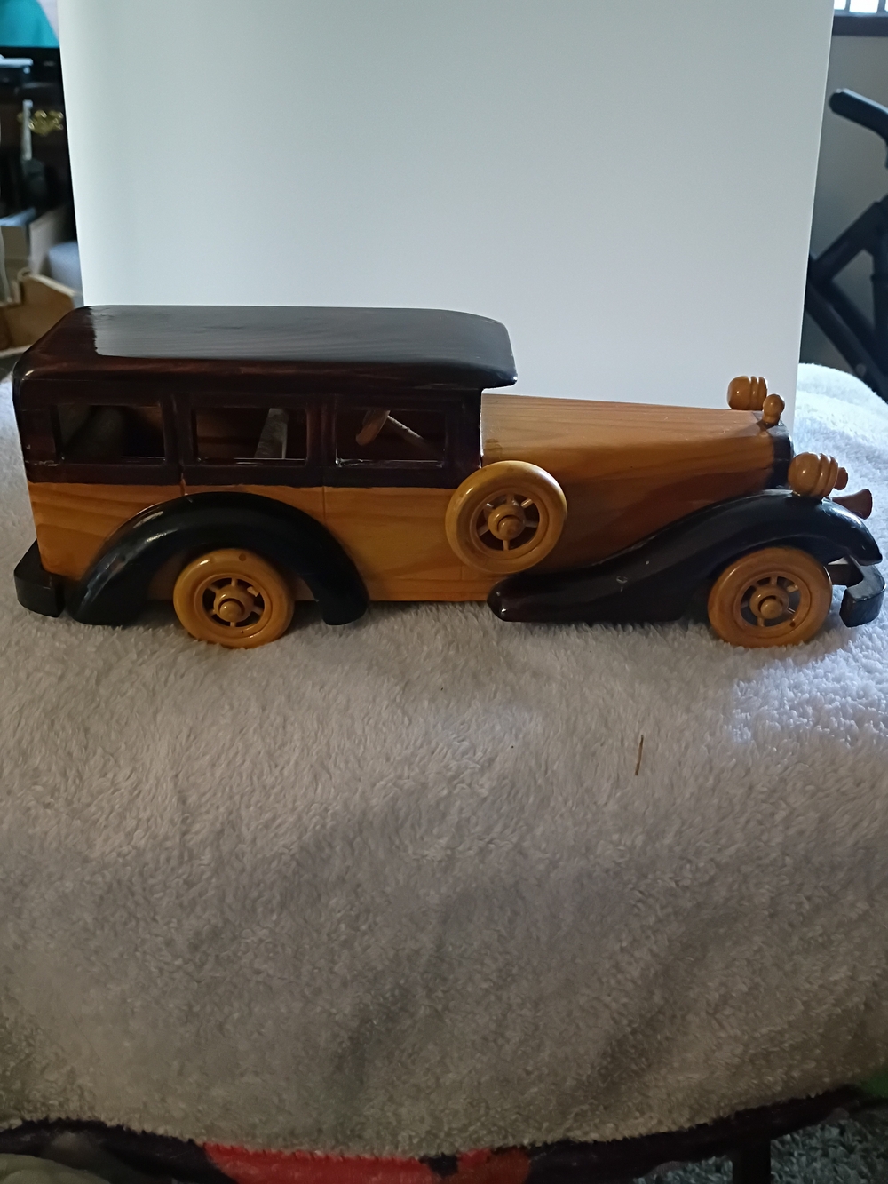 Classic Wooden 1930s Sedan Vintage Car Toy in Brown and Black